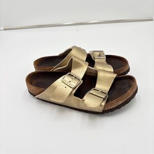 Birkenstock Arizona Sandal Gold Metallic Birko Flor Women’s Size EU 39 US 8